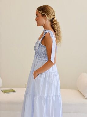 Light Blue Tie-Shoulder Smocked Maxi Dress